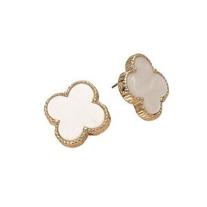 Gold and White Clover/Quatrefoil Stud Earrings